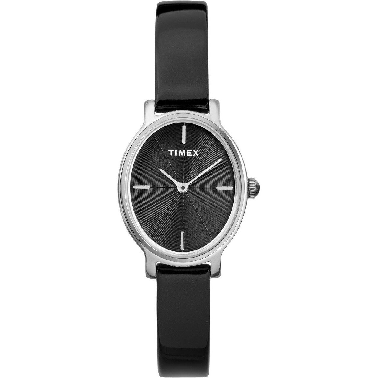 Timex Milano Oval 24MM Patent Leather Silver Black