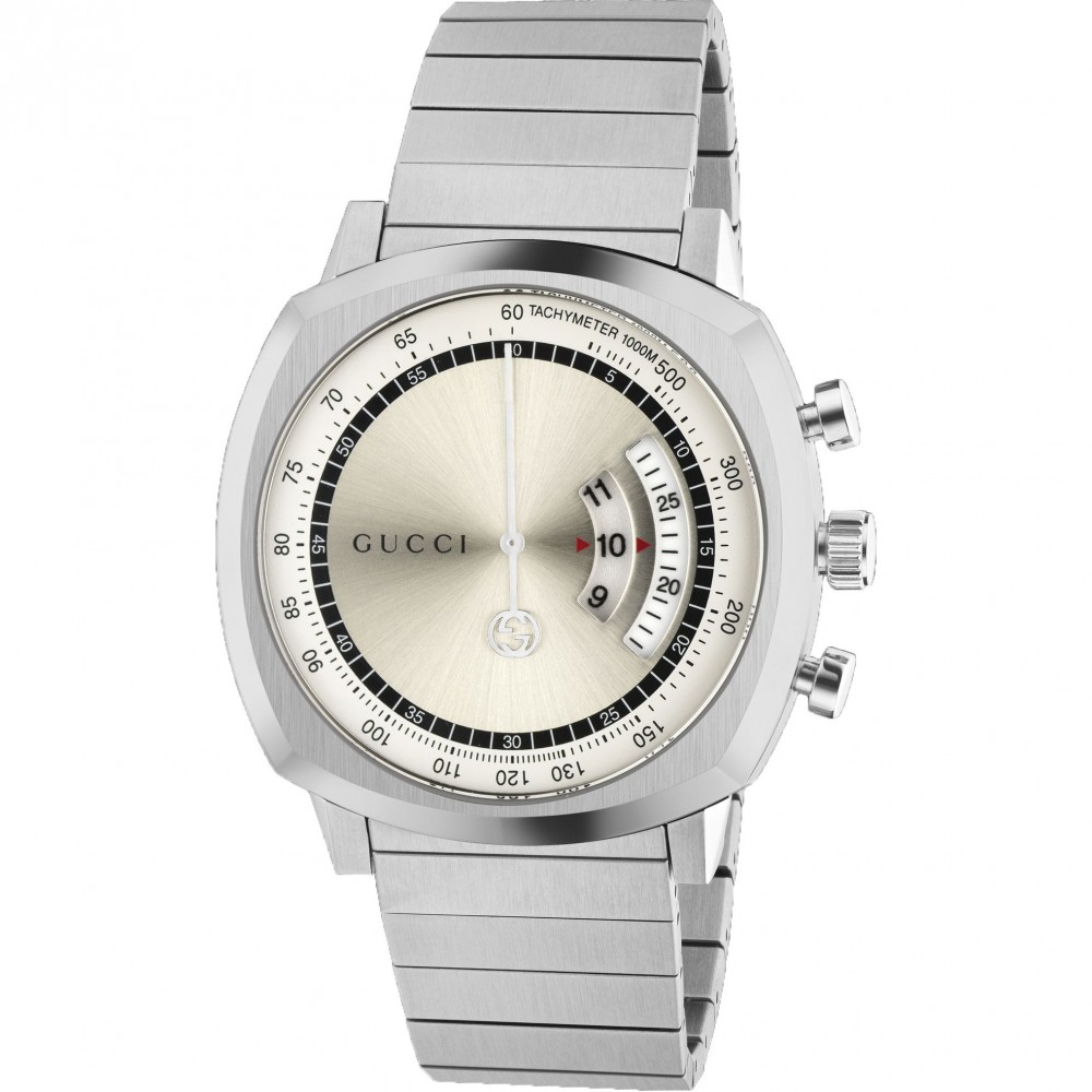 GUCCI GRIP WATCH WITH A STEEL CASE, 2 WINDOWS INDICATING HOUR, M