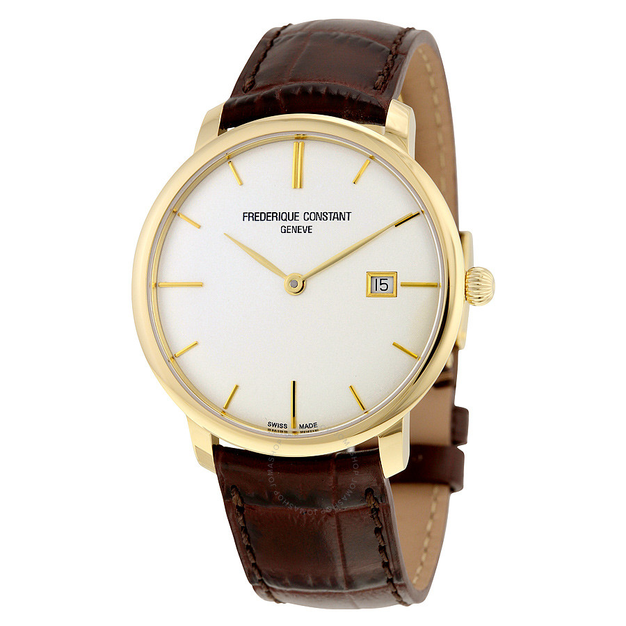 Slim Line Automatic White Dial Brown Leather